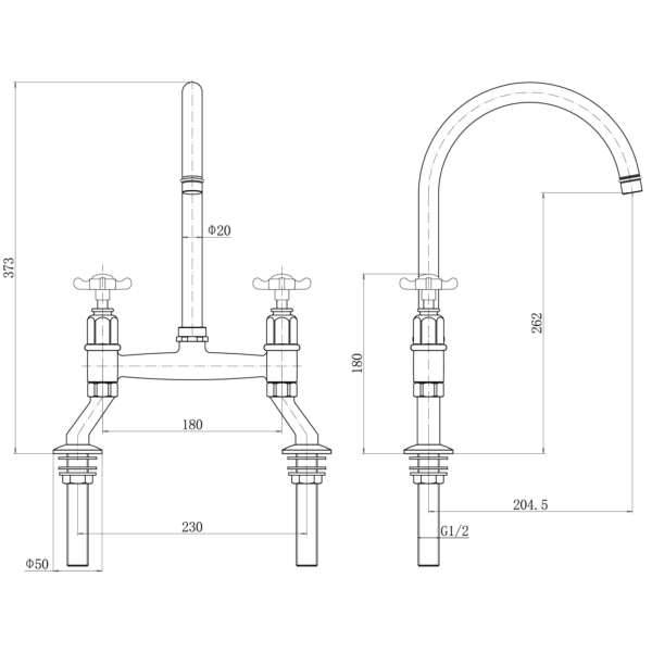 ALTON Traditional Bridge Kitchen Mixer with Cross Handles - Image 5