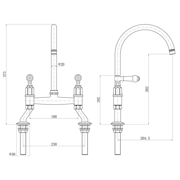 ALTON Dual Lever Traditional Bridge Kitchen Sink Mixer - Image 5