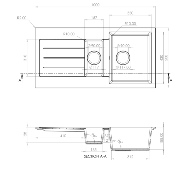 COMITE 1.5 Bowl Kitchen Inset Sink & Drainer with Strainer Waste(s) - Image 7