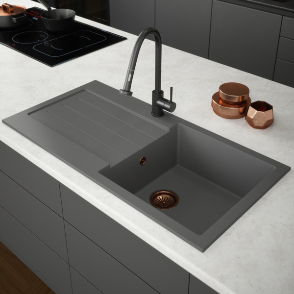 COMITE 1 Bowl Kitchen Inset Sink & Drainer with Strainer Waste(s) - Image 9