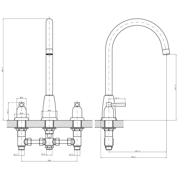 CUTHBERT Dual Lever 3 Tap Hole Kitchen Sink Mixer - Image 5