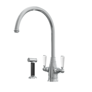OSWALD Dual Lever Traditional Kitchen Mixer & Spray Rinser - Chrome