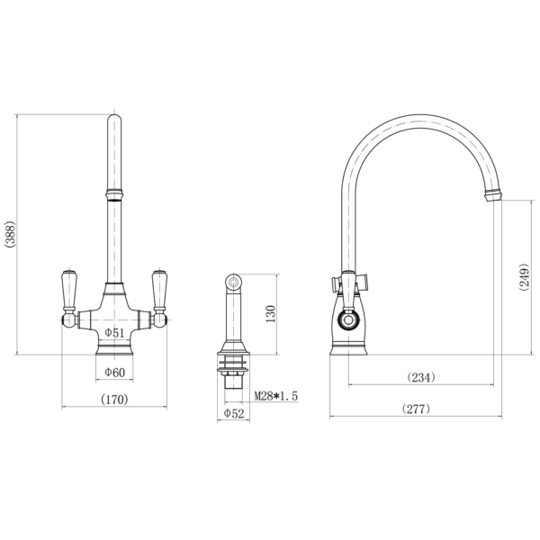 OSWALD Dual Lever Traditional Kitchen Mixer & Spray Rinser - Image 5