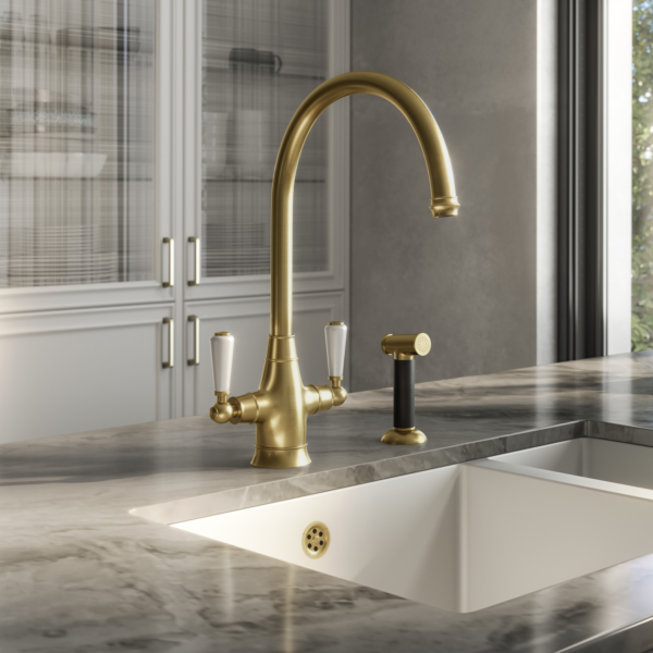 OSWALD Dual Lever Traditional Kitchen Mixer & Spray Rinser - Image 6