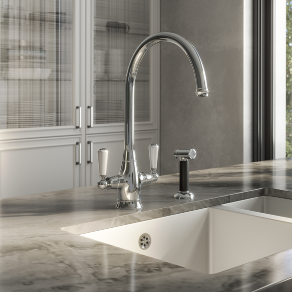 OSWALD Dual Lever Traditional Kitchen Mixer & Spray Rinser - Image 7
