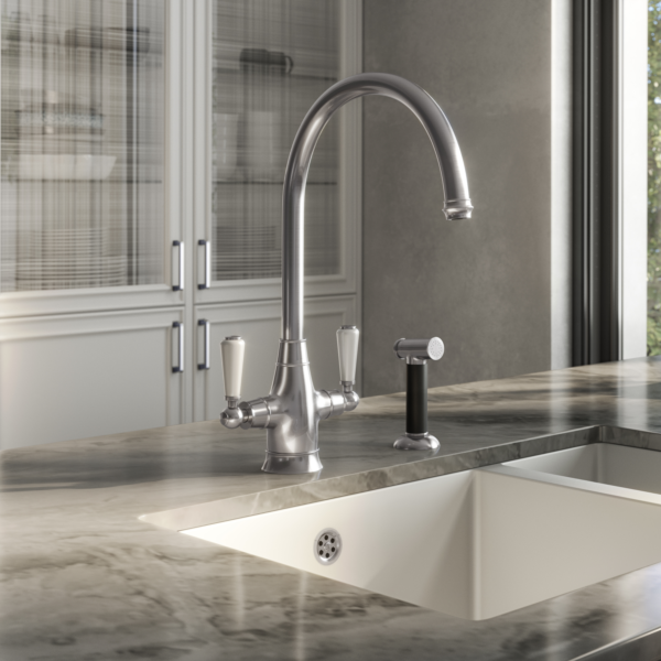 OSWALD Dual Lever Traditional Kitchen Mixer & Spray Rinser - Image 8