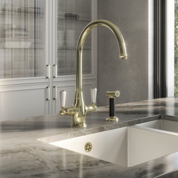 OSWALD Dual Lever Traditional Kitchen Mixer & Spray Rinser - Image 9