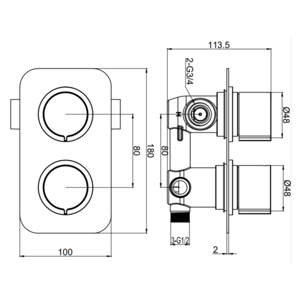 PINTO 3 Function Concealed Thermostatic Shower Round Style - Image 2