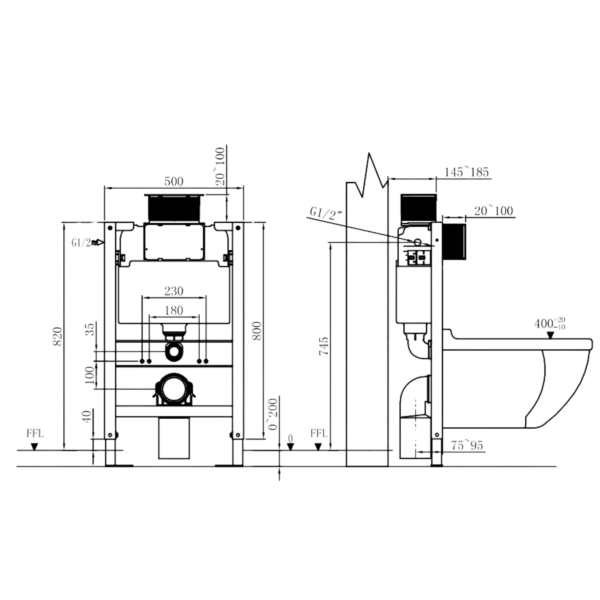 Wall Hung Toilet Frame with Concealed Cistern & Flush Plate - Image 6
