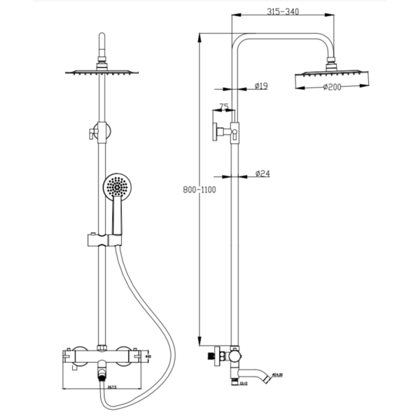 SANTANA Round Style Thermostatic Shower Kit with Bath Filler - Image 4