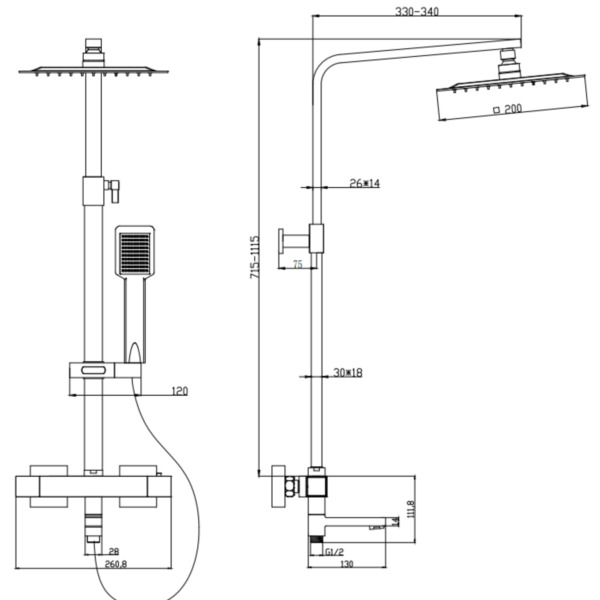 SOCORRO Square Style Thermostatic Shower Kit with Bath Filler - Image 2