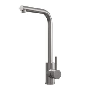 Top Fix L Neck Single Lever Kitchen Mixer - Brushed Steel