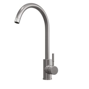 Top Fix Swan Neck Single Lever Kitchen Mixer - Brushed Steel