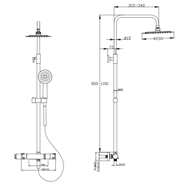 VIDEIRA Round Style Thermostatic Shower Kit - Image 2