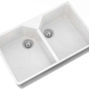 FIRECLAY Belfast 2 Bowl Kitchen Sink with Strainer Waste(s)