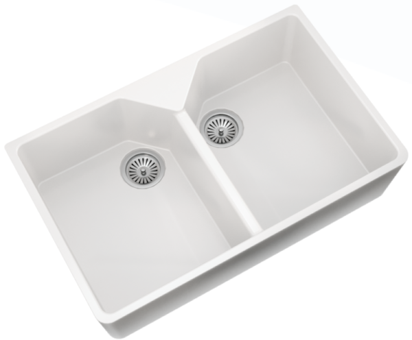 FIRECLAY Belfast 2 Bowl Kitchen Sink with Strainer Waste(s)