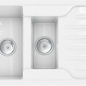 FIRECLAY 1.5 Bowl Kitchen Inset Sink & Drainer with Strainer Waste(s)